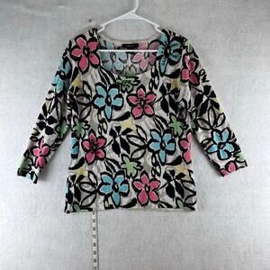 CDP & Co. Y2K Top Rayon Nylon Blend Hippi 70's Women's Large Beading Floral 3/4